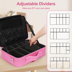 Relavel makeup case side view in rose pink with ergonomic handle for travel
