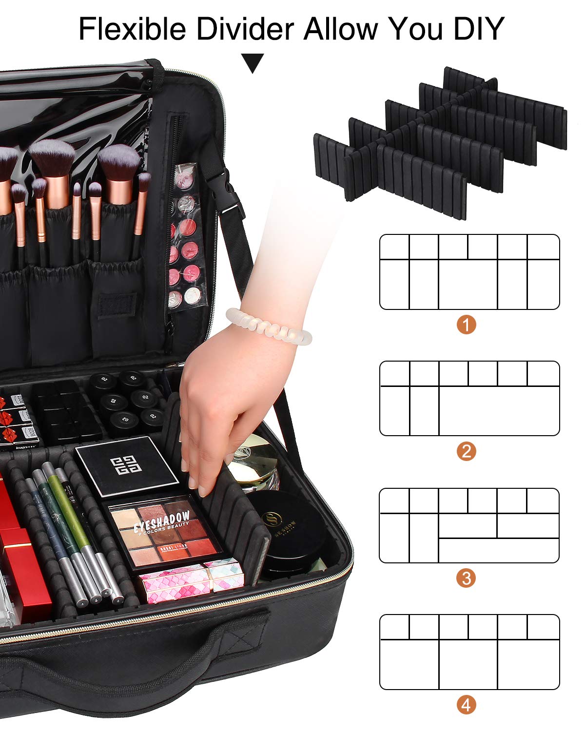 Relavel makeup case mesh pockets provide easy access to small items