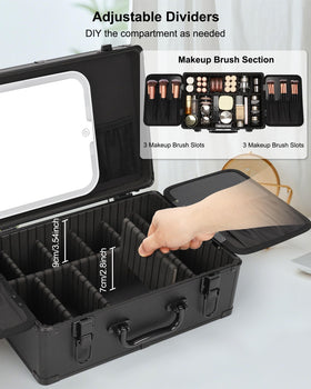 Relavel makeup case opened to reveal organized interior and compartments.