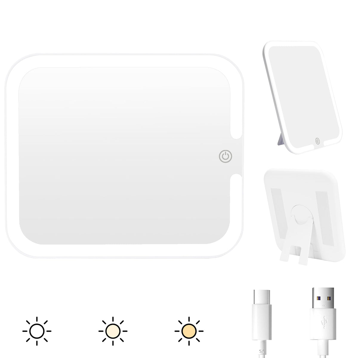 Relavel makeup mirror with lights attached to a bag for quick touch-ups.