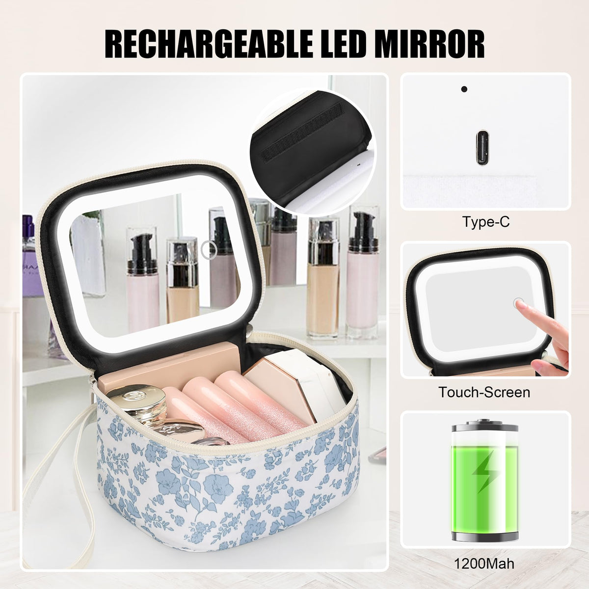 Relavel mini makeup bag powered by 1200mAh battery for extended use.