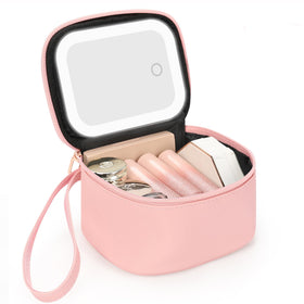 Relavel mini makeup bag with LED mirror front view for quick touch-ups.