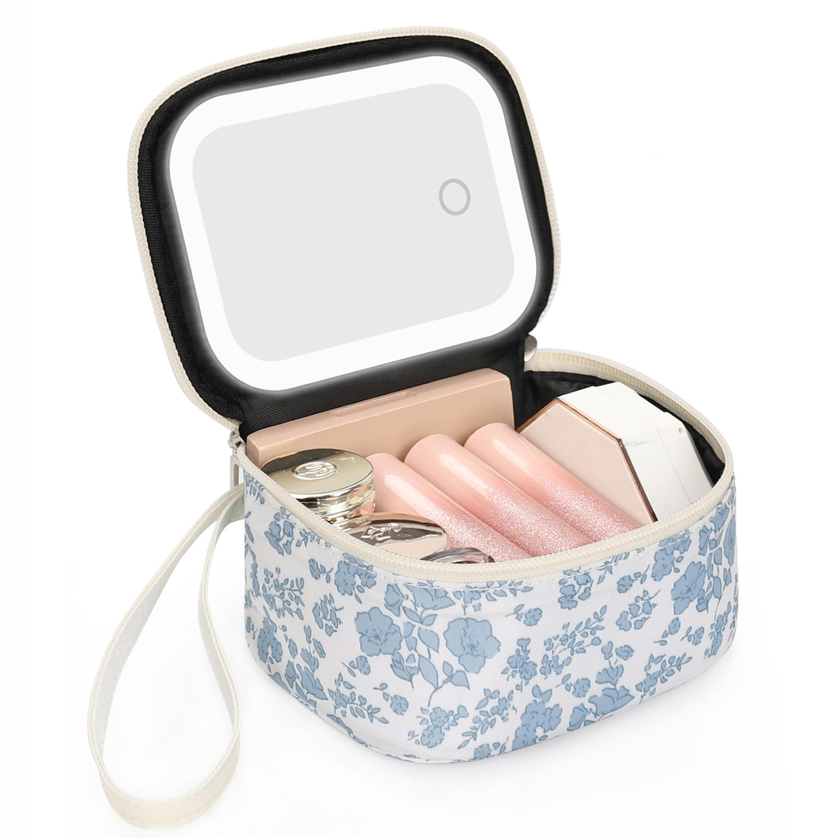Relavel mini makeup bag with LED mirror for on-the-go touch-ups.