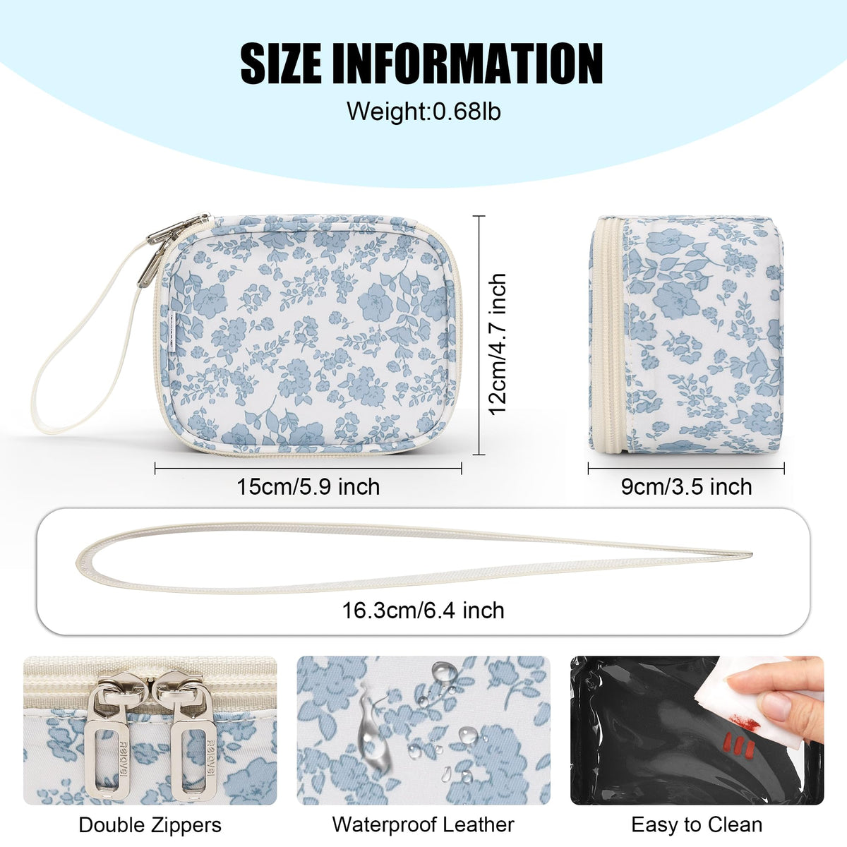 Relavel mini makeup bag showing three light modes for accurate makeup.
