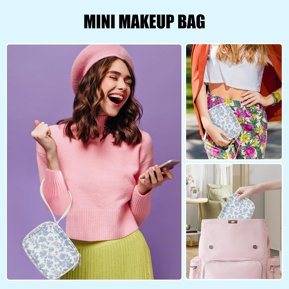 Relavel mini makeup bag featuring a convenient wrist strap.