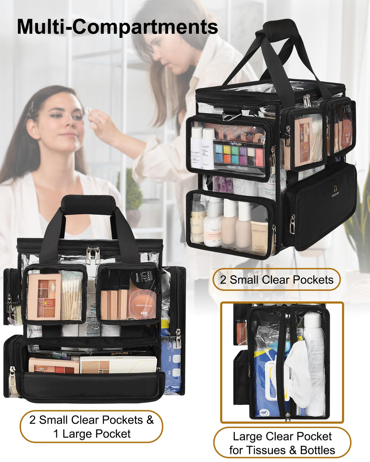 Relavel multi-pocket organization with side and front pockets for quick access