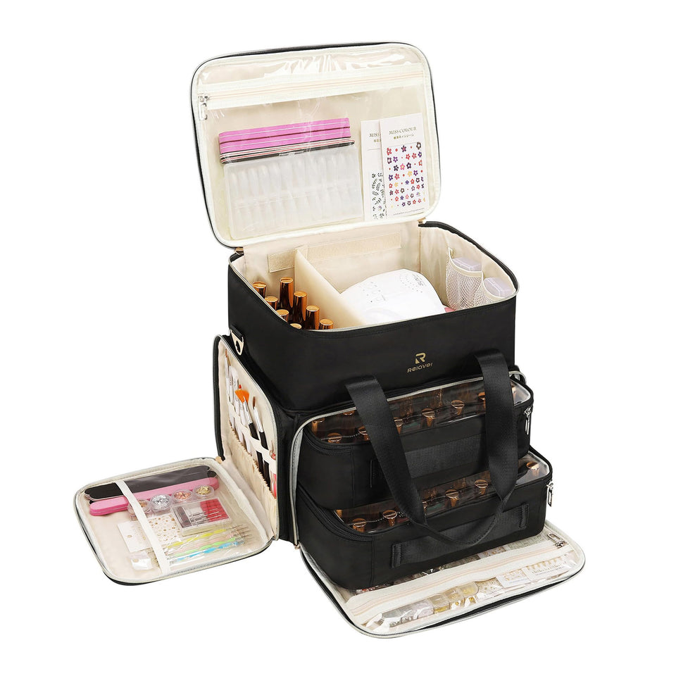 Relavel nail polish organizer bag showing ample capacity for bottles and tools