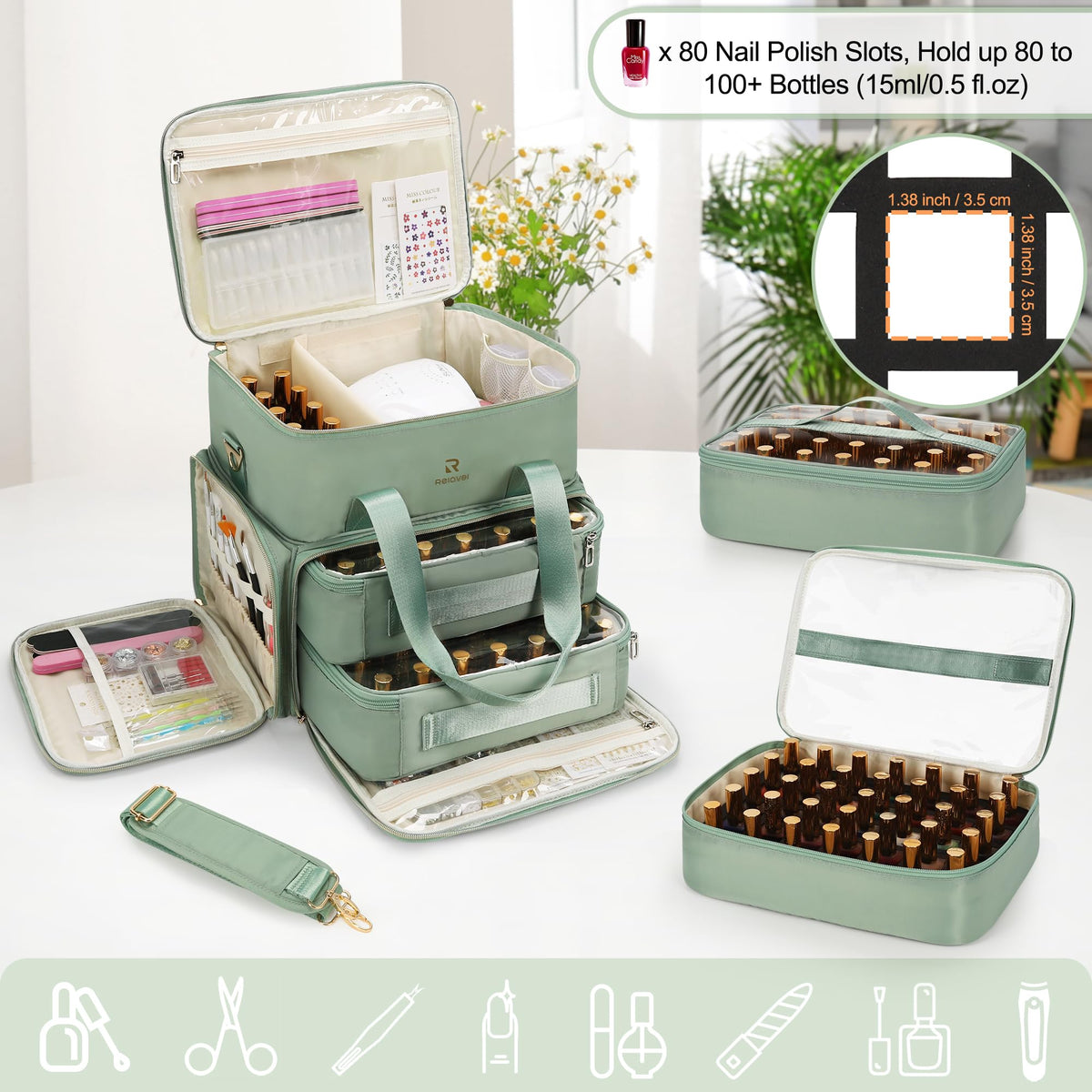 Relavel nail polish organizer upper layer setup with lamp area separation