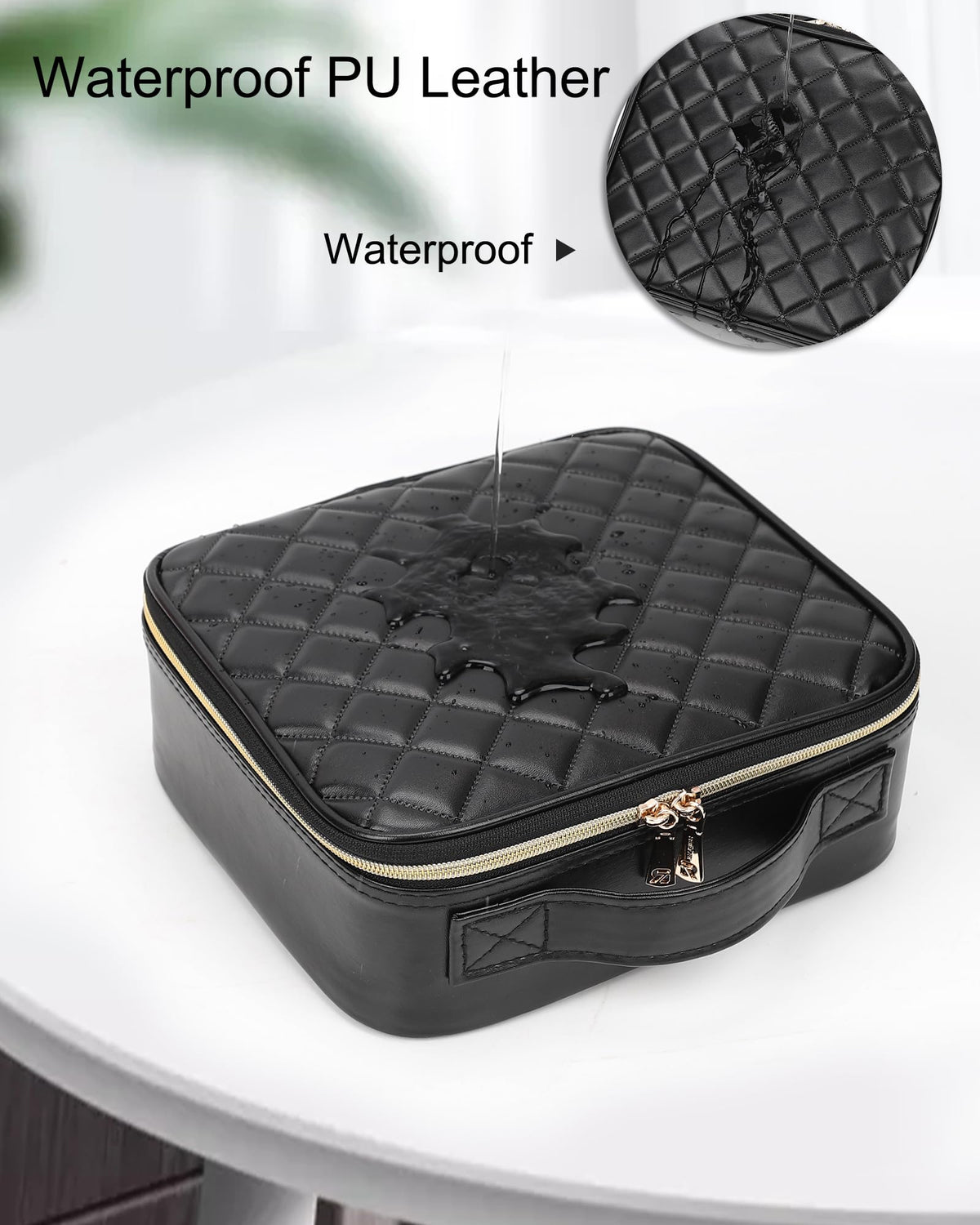 Relavel portable makeup bag designed for travel with compact size.