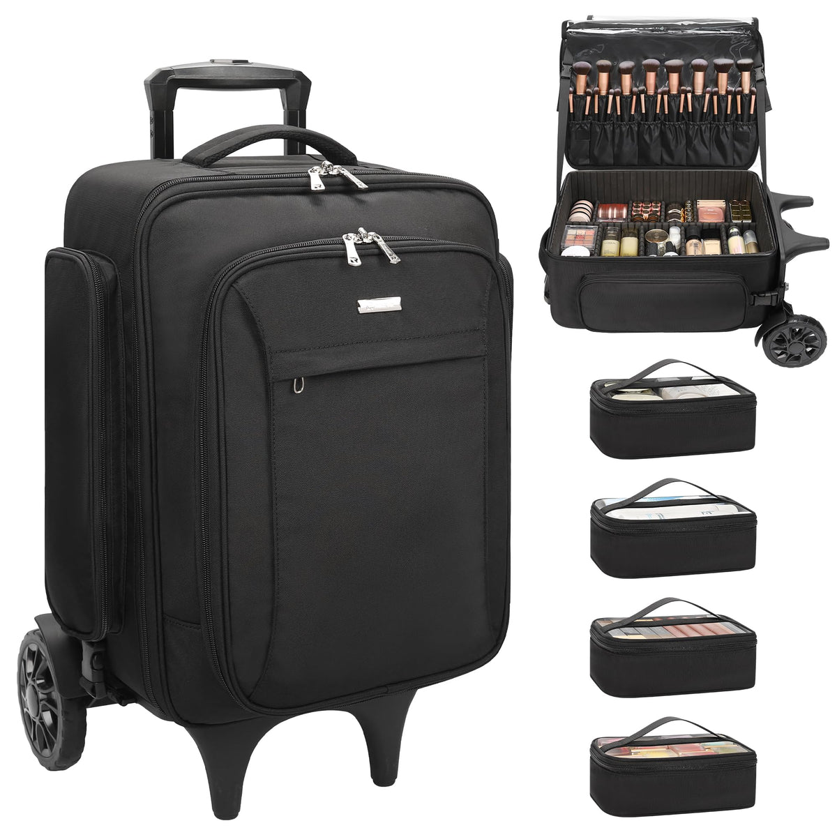 Relavel rolling makeup case front view shows durable design for on-the-go artists.