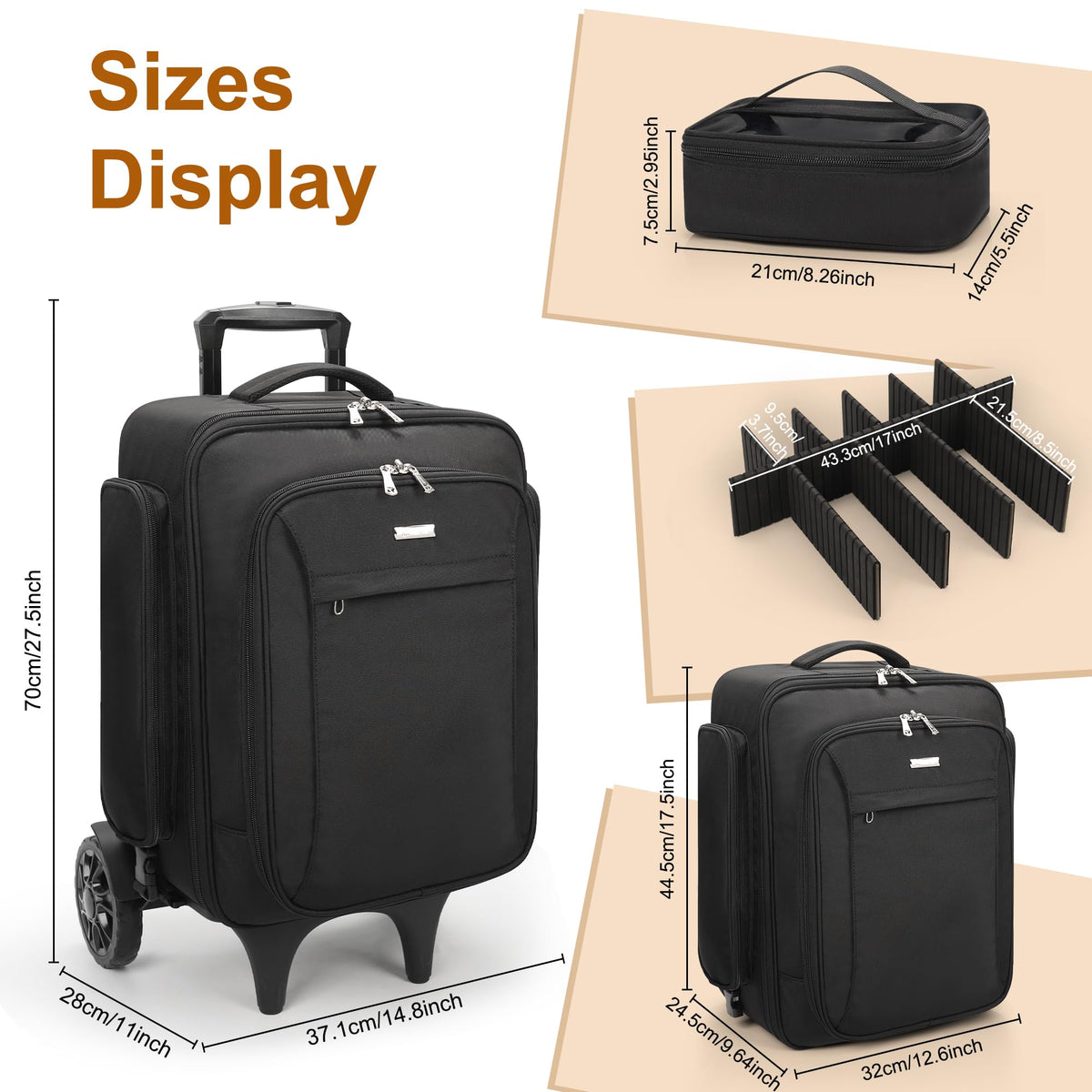 Relavel rolling makeup case open top compartments demonstrate organized storage for quick kit access.