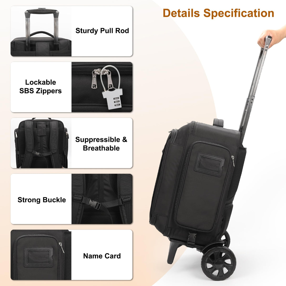 Relavel rolling makeup case wheels emphasize all-terrain mobility for outdoor events.