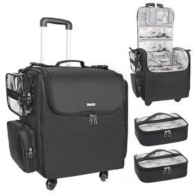 Relavel rolling makeup train case with four wheels for effortless studio transport
