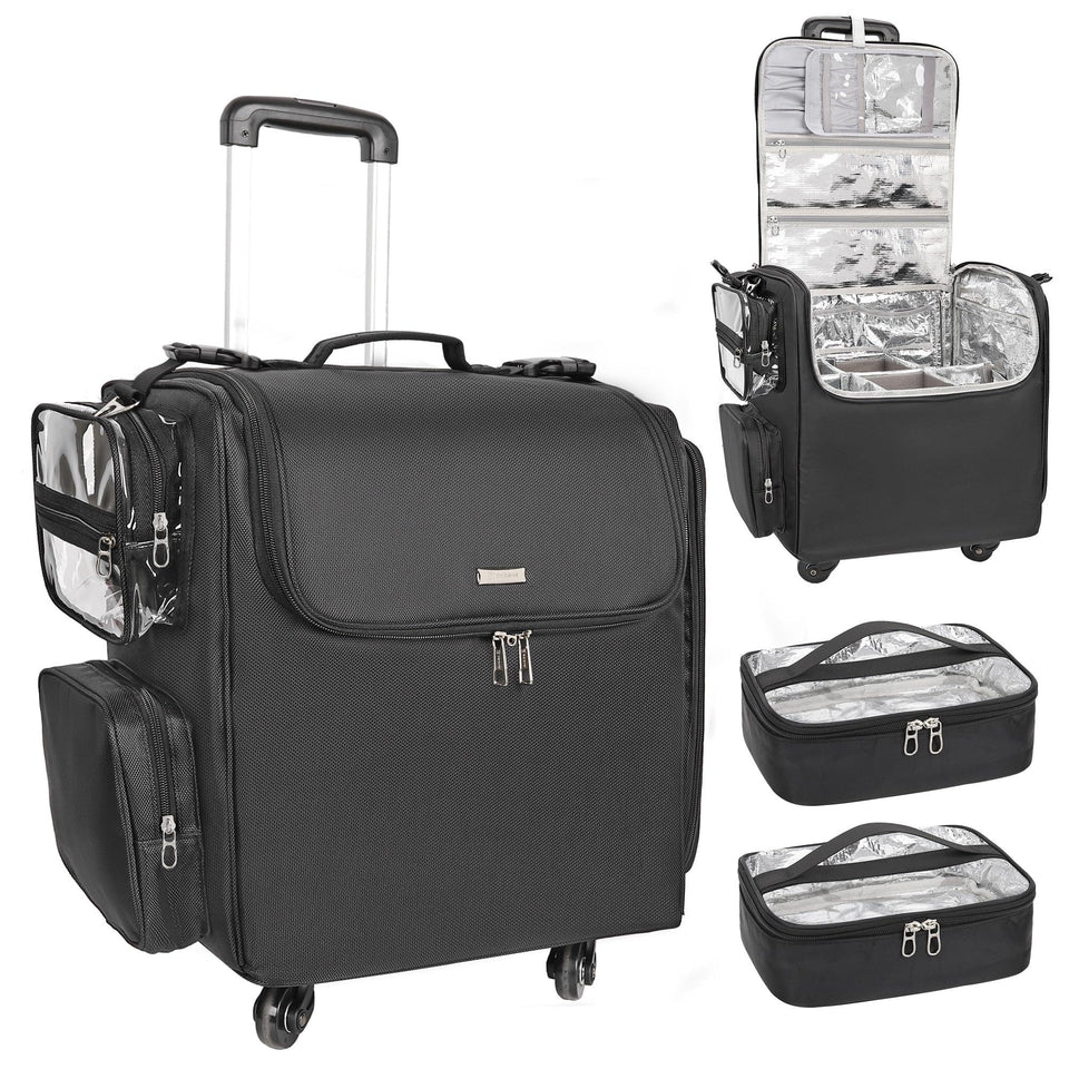 Relavel rolling makeup train case with four wheels for effortless studio transport