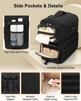 Relavel rolling makeup train case brush slots secure brushes during transport