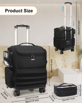 Relavel rolling makeup train case four clear bags for quick access to makeup tools