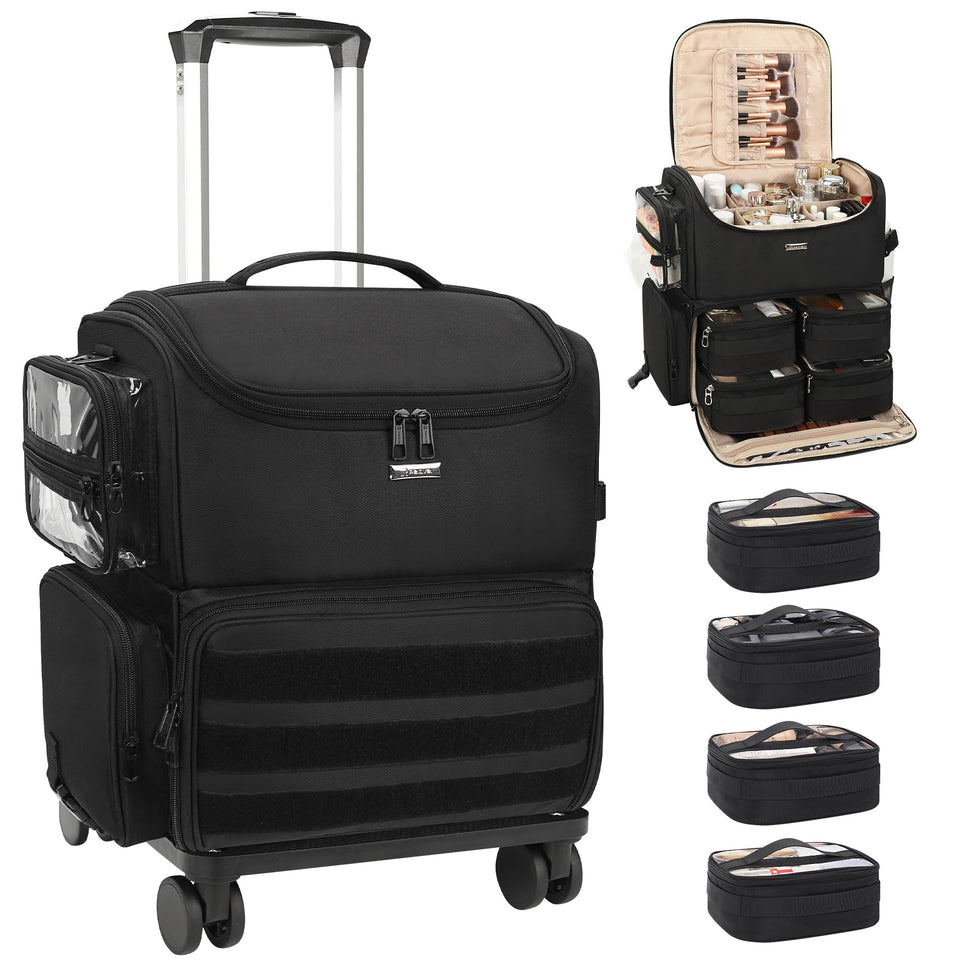 Relavel rolling makeup train case front view highlights organized space for on-site sessions
