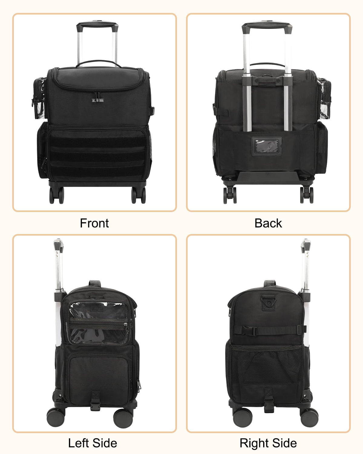 Relavel rolling makeup train case Oxford fabric construction resists wear during busy gigs