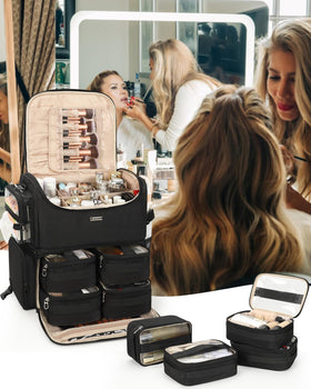 Relavel rolling makeup train case retractable handle extends for comfortable pulling