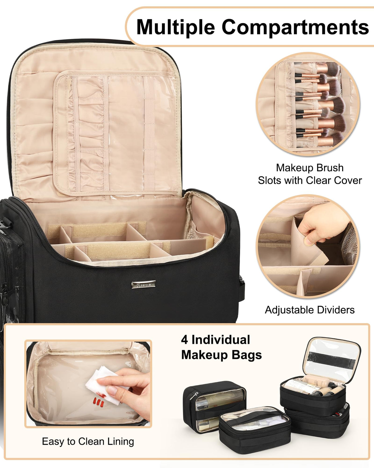 Relavel rolling makeup train case second-layer dividers enable flexible gear separation