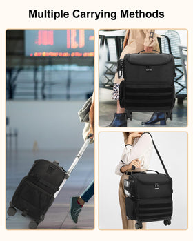 Relavel rolling makeup train case side pockets for tissues and extras