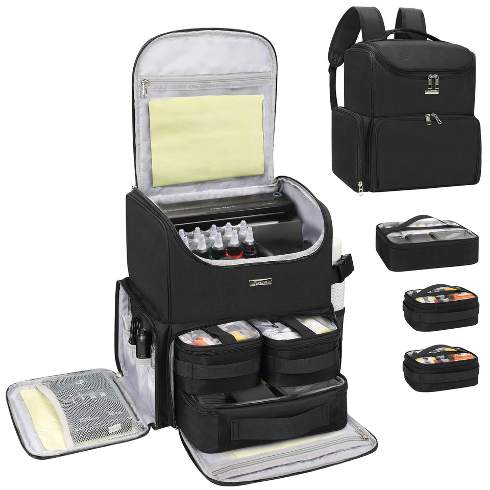 Relavel tattoo travel case backpack front view with spacious main compartment for on-the-go artists.