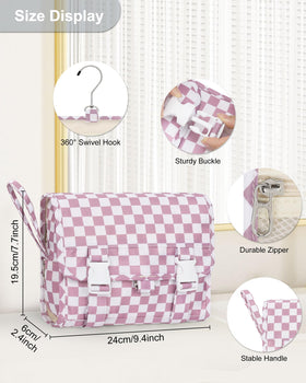 Relavel toiletry bag with three compartments opened for organized storage.