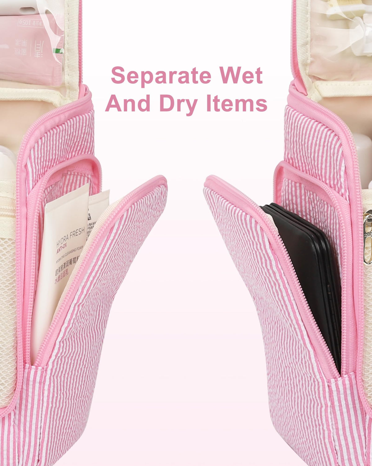 Relavel toiletry bag waterproof side pocket protects wet items during journeys.