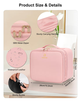 Relavel travel cosmetic case with 3-color lights for adaptable lighting.