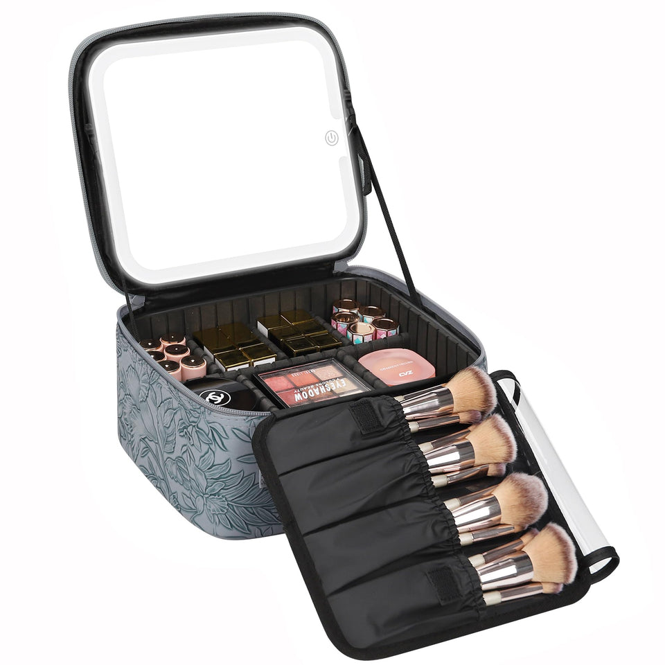 Relavel travel makeup bag with LED mirror for on-the-go touch ups