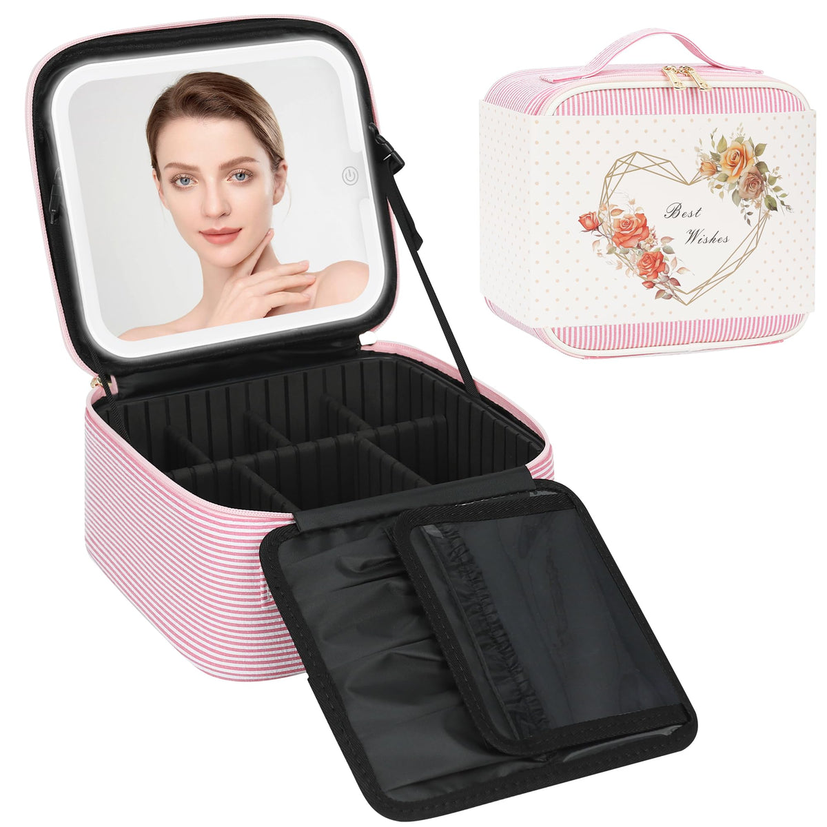 Relavel travel makeup bag with LED mirror for on-the-go beauty routines.