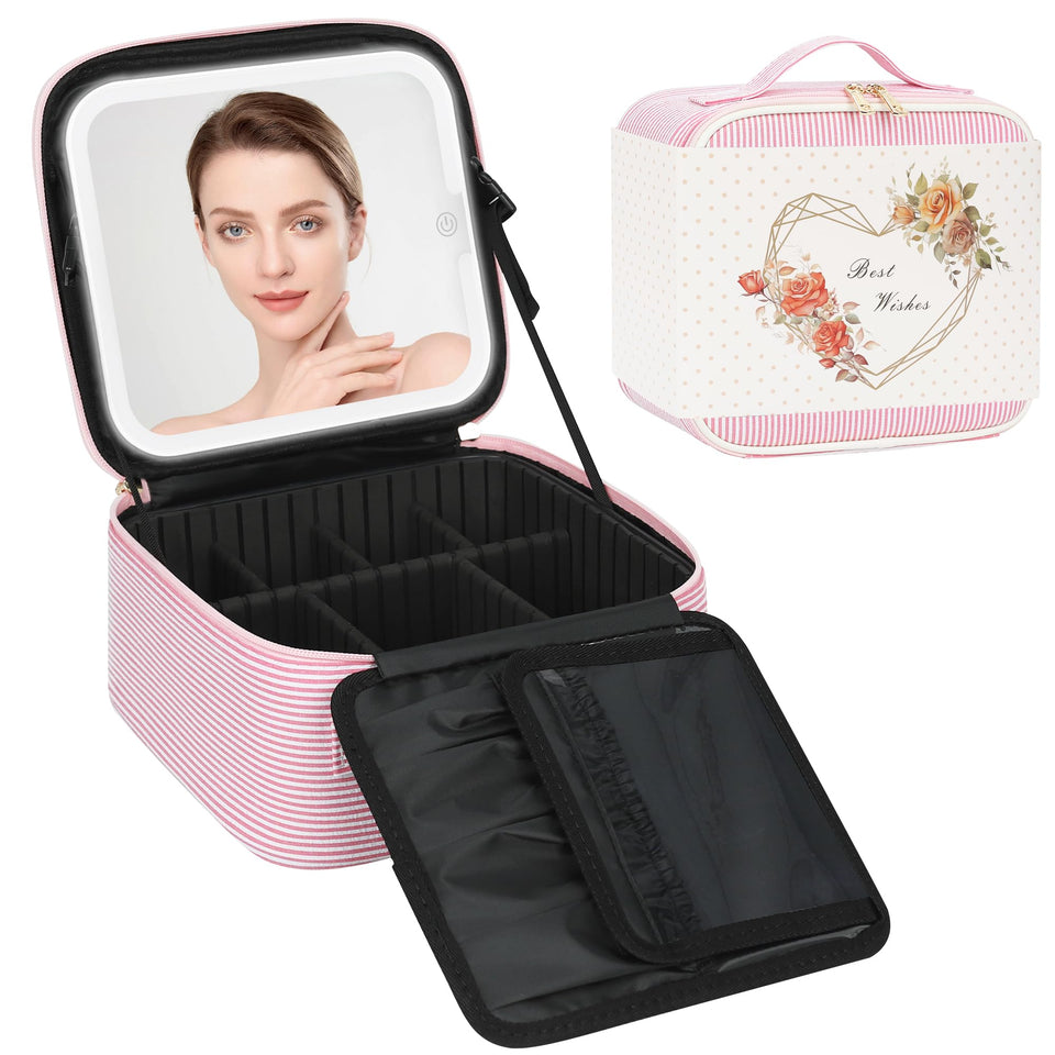 Relavel travel makeup bag with LED mirror for on-the-go beauty routines.