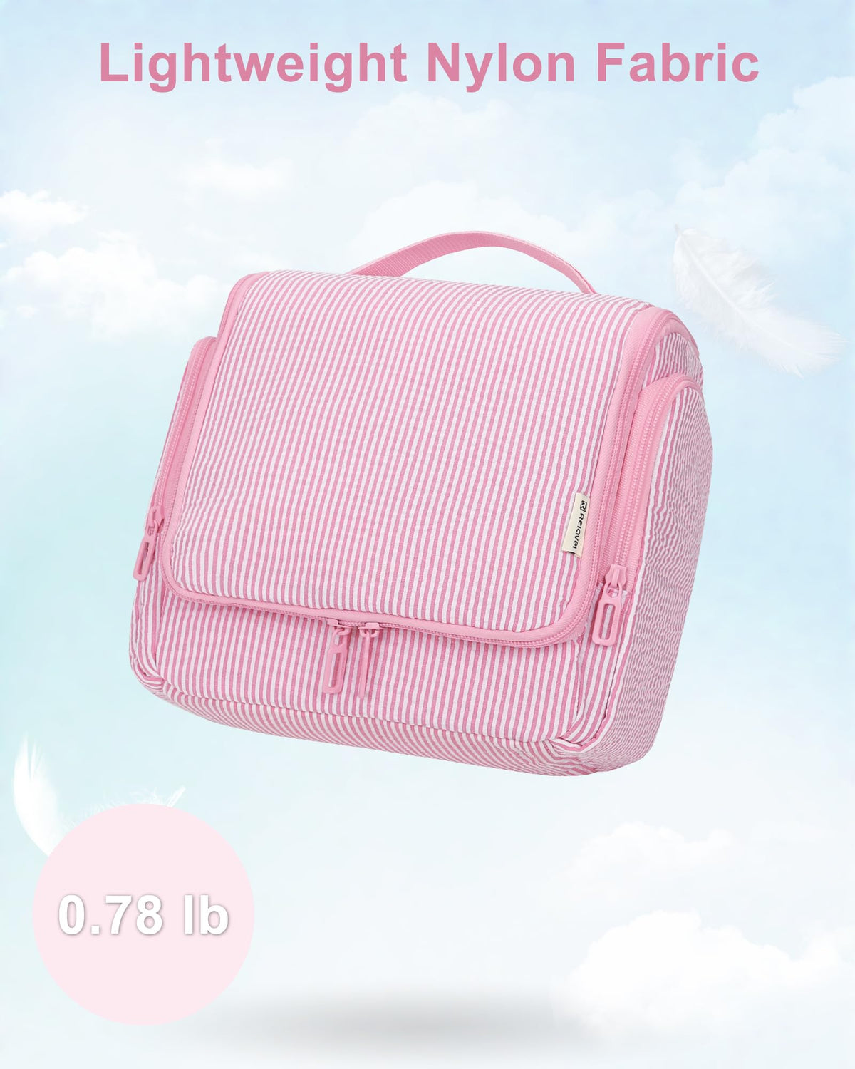 Relavel travel makeup bag keeps bottles upright with secure straps.