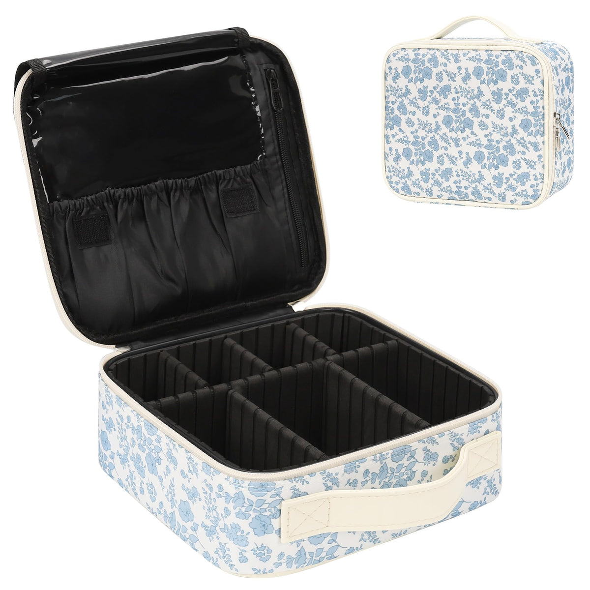 Relavel travel makeup case with floral pattern keeps cosmetics organized on the go
