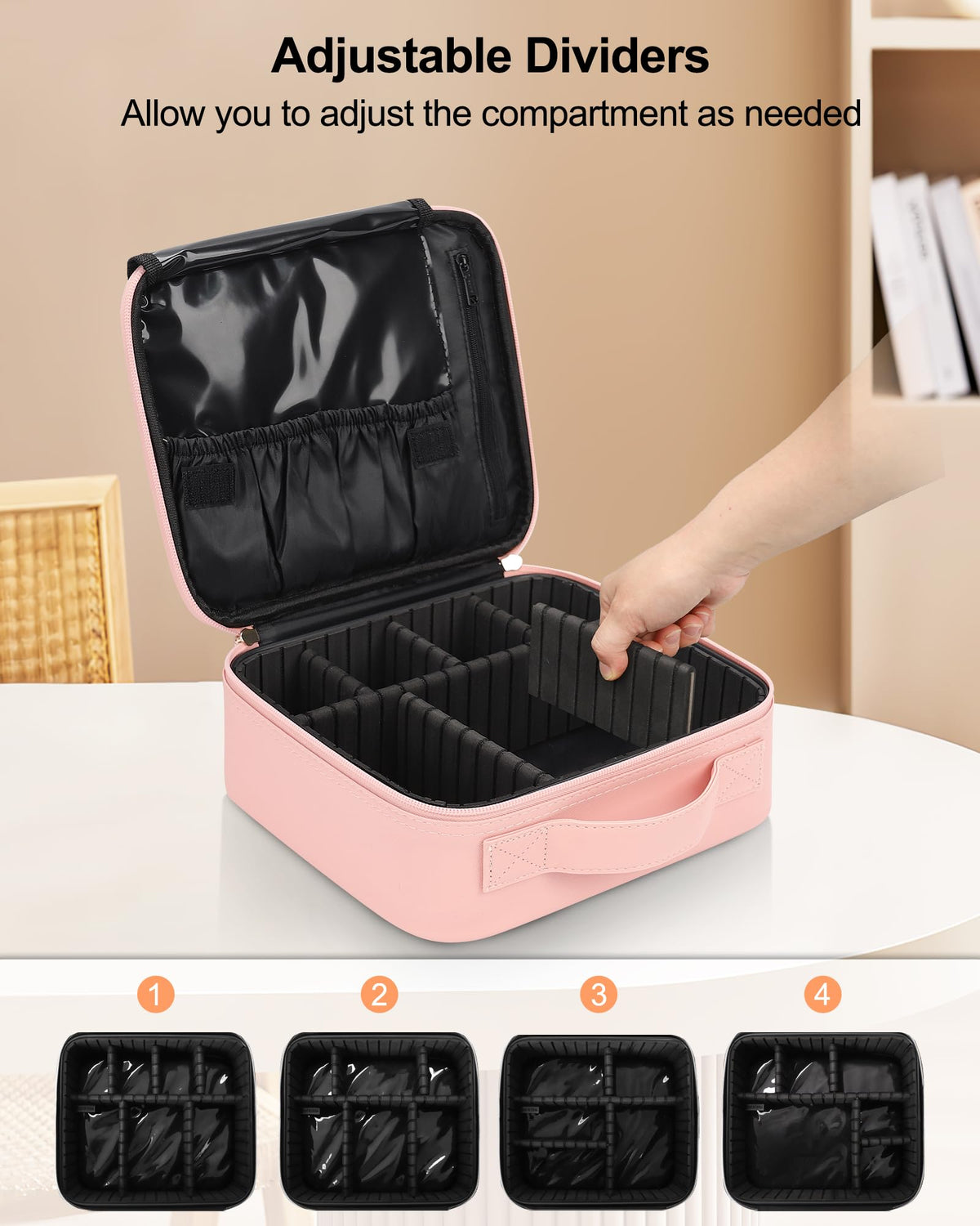 Relavel Travel Makeup Train Case inside compartments for organized brushes and palettes