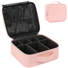Relavel Travel Makeup Train Case pink front view showing portable design for cosmetics on the go