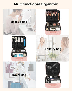 Relavel Travel Makeup Train Case holds toiletries and electronics securely