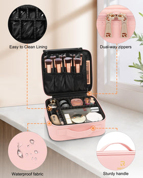 Relavel Travel Makeup Train Case waterproof interior protects cosmetics during travel