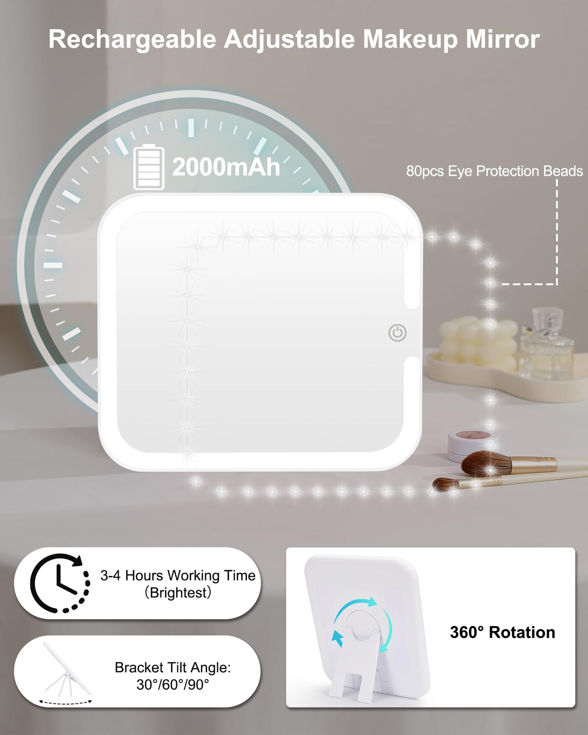 Relavel USB rechargeable mirror offering extended use and adjustable viewing angles