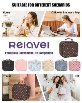 Relavel waterproof PU leather makeup bag protects cosmetics on trips