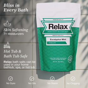 Relax Spa & Bath salts dissolve in water for a clean spa soak.
