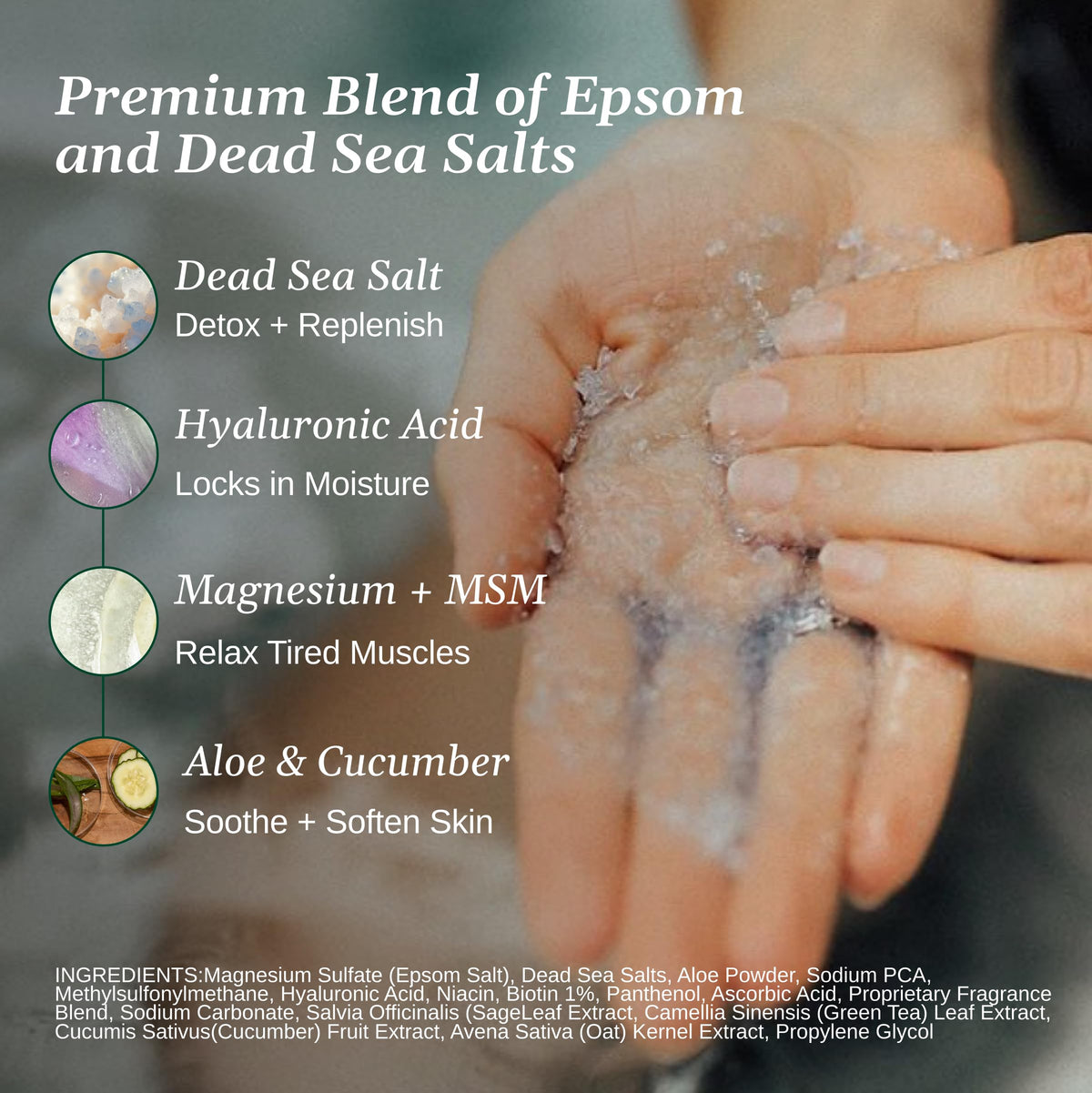 Relax Spa & Bath mineral blend bath salts in a jar, highlighting mineral-rich care for skin.