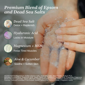 Relax Spa & Bath mineral blend bath salts in a jar, highlighting mineral-rich care for skin.