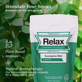 Relax Spa & Bath USA-made packaging with a spill-proof closure.