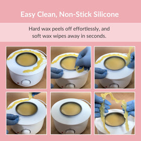 Relax & Wax easy-clean collar lets you wipe away soft wax quickly.