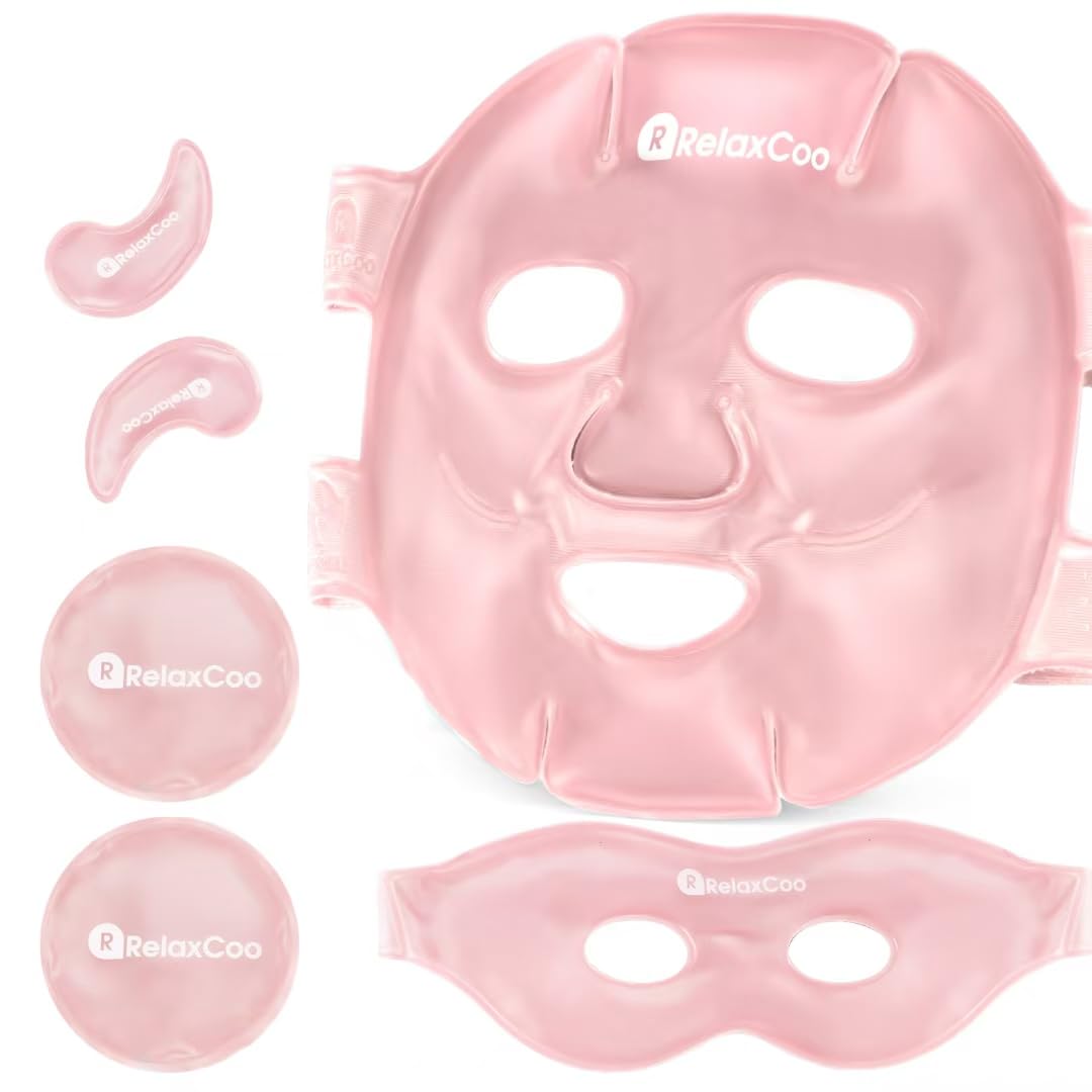 RelaxCoo Ice Face Mask on the face delivers cooling relief for puffy eyes