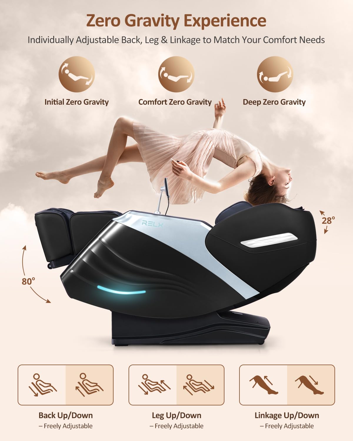 RELX built-in heat warms lower back and calves during sessions