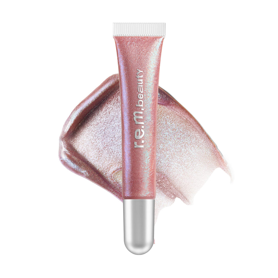 R.E.M. Beauty On Your Collar lip gloss front view for instant plump shine.