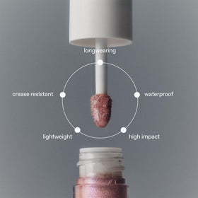 rem beauty Starlet Lustrous Liquid Eyeshadow swatch on lid with crease-free shimmer