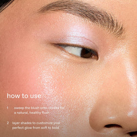 Rem Beauty Wicked for Good layered look shows matte and shimmer for multidimensional blush.
